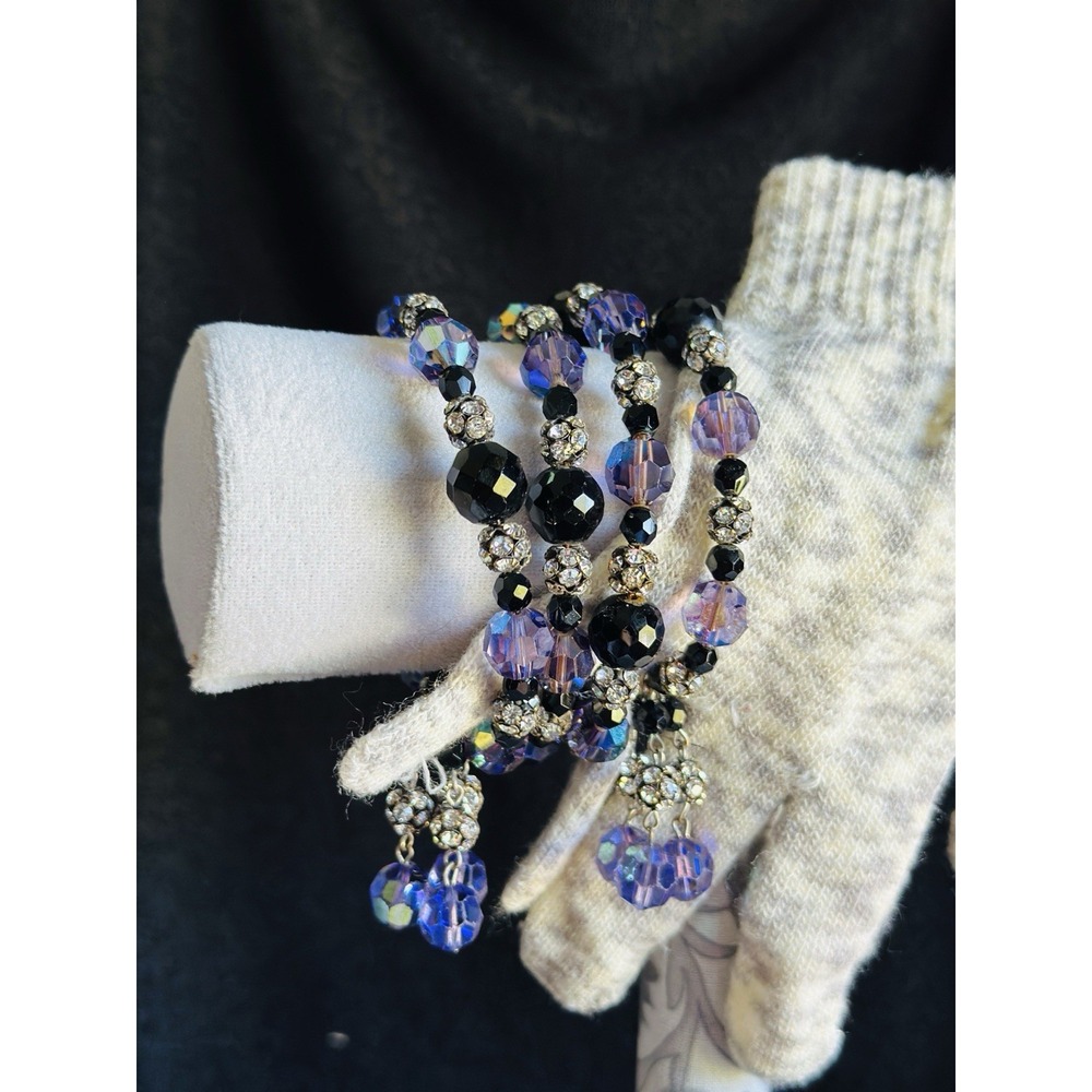 Iridescent Bracelet Purple & Black MultiBeads & Dangles Memory Wire for Any Size - Picture 3 of 16